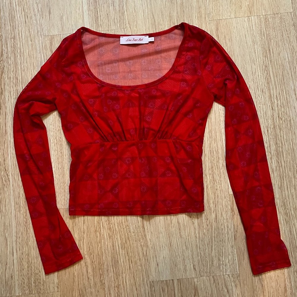 Lisa Says Gah Laura Sheer Mesh Red Top – Size Small